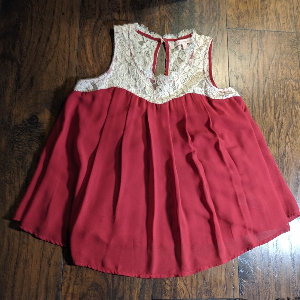 Lace Chiffon Burgundy Blouse